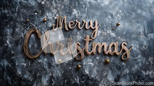 Image of Grey Marble Merry Christmas concept creative horizontal art poster.