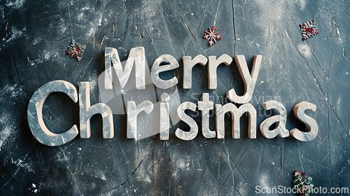 Image of Grey Marble Merry Christmas concept creative horizontal art poster.