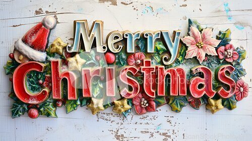 Image of Words Merry Christmas created in Decoupage.