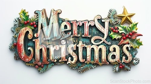 Image of Words Merry Christmas created in Decoupage.