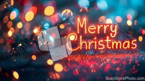 Image of Diffused Lighting Merry Christmas concept creative horizontal art poster.