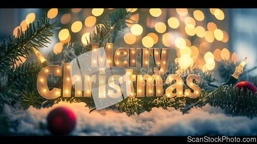 Image of Diffused Lighting Merry Christmas concept creative horizontal art poster.