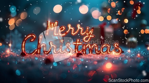 Image of Direct Lighting Merry Christmas concept creative horizontal art poster.