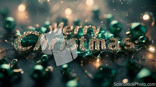 Image of Emerald Crystal Merry Christmas concept creative horizontal art poster.