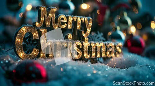 Image of Front Lighting Merry Christmas concept creative horizontal art poster.