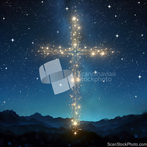 Image of stars forming christian cross of christ