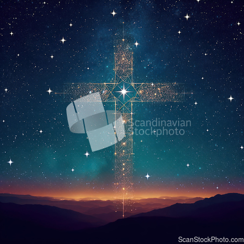 Image of stars forming christian cross of christ