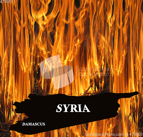 Image of map of Syria on fire