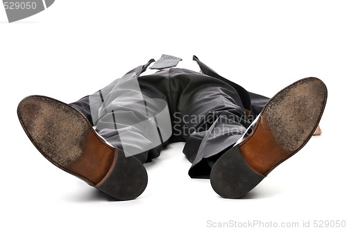 Image of Businessman laying down on white background