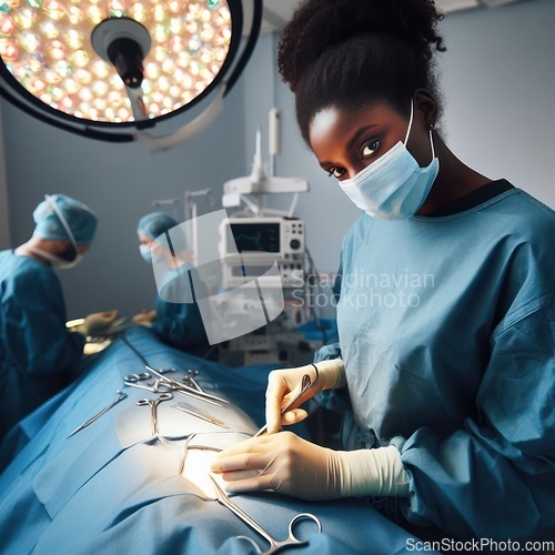 Image of female doctor in scrubs and mask