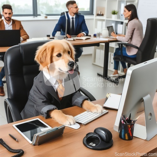 Image of dog in a suit in the office