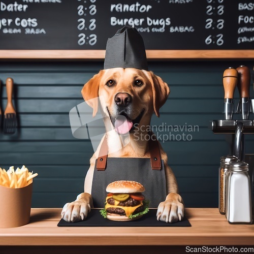 Image of dog working in burger bar