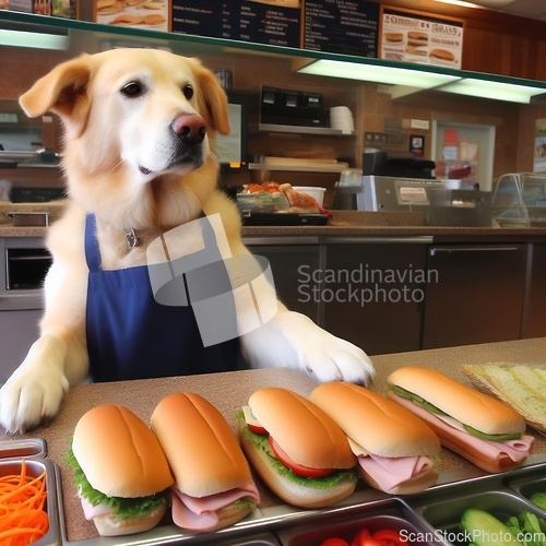 Image of dog in sandwich bar