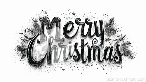 Image of Words Merry Christmas created in Ink Drawing.