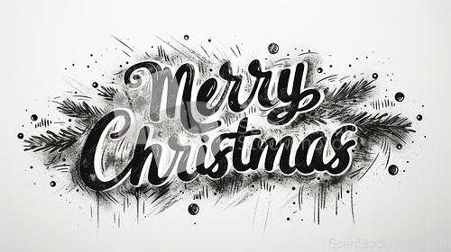 Image of Words Merry Christmas created in Ink Drawing.