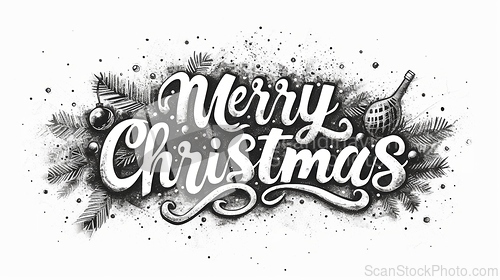 Image of Words Merry Christmas created in Ink Drawing.