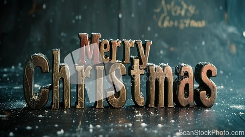 Image of Onyx Crystal Merry Christmas concept creative horizontal art poster.