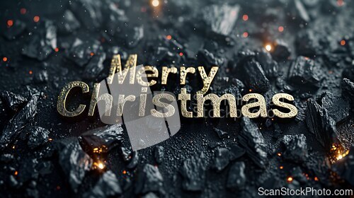 Image of Obsidian Stone Merry Christmas concept creative horizontal art poster.