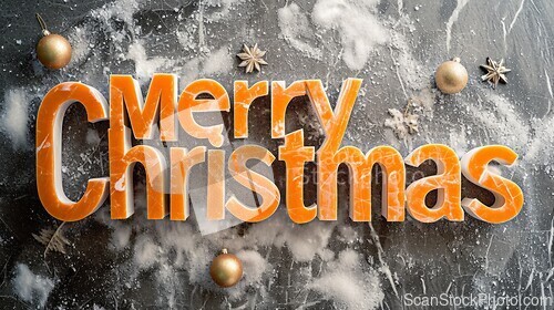 Image of Orange Marble Merry Christmas concept creative horizontal art poster.