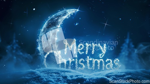 Image of Moon Merry Christmas concept creative horizontal art poster.