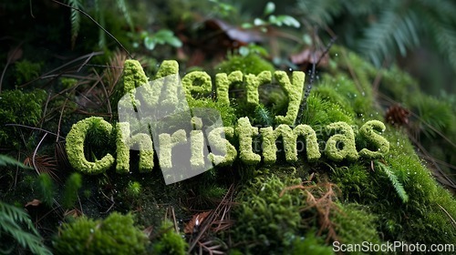 Image of Moss Merry Christmas concept creative horizontal art poster.