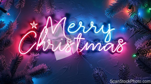 Image of Words Merry Christmas created in Neon Calligraphy.