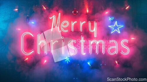 Image of Words Merry Christmas created in Neon Lettering.