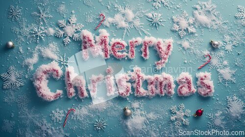 Image of Snow Merry Christmas concept creative horizontal art poster.