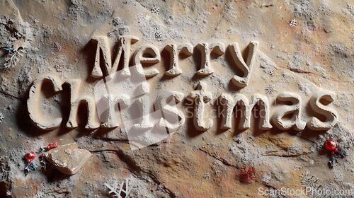 Image of Sandstone Merry Christmas concept creative horizontal art poster.