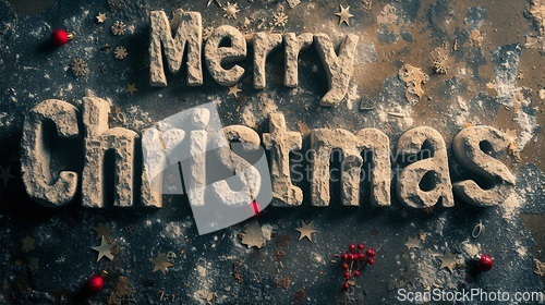 Image of Sandstone Merry Christmas concept creative horizontal art poster.