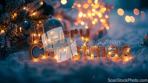 Image of Side Lighting Merry Christmas concept creative horizontal art poster.