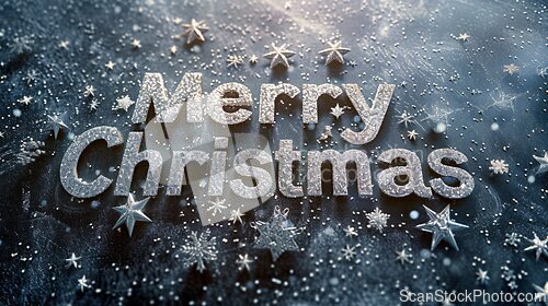 Image of Silver Merry Christmas concept creative horizontal art poster.