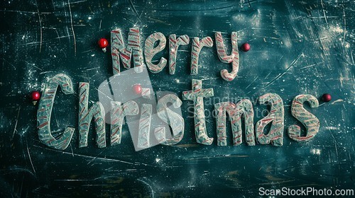 Image of Slate Stone Merry Christmas concept creative horizontal art poster.