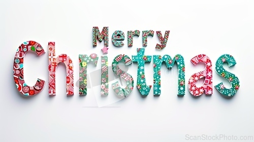 Image of Words Merry Christmas created in Paper Mosaic.