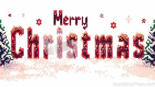 Image of Words Merry Christmas created in Pixel Art.