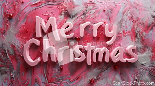 Image of Pink Marble Merry Christmas concept creative horizontal art poster.