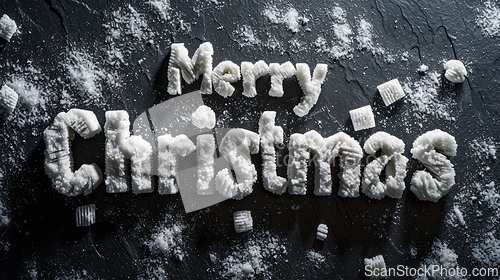 Image of Pumice Stone Merry Christmas concept creative horizontal art poster.