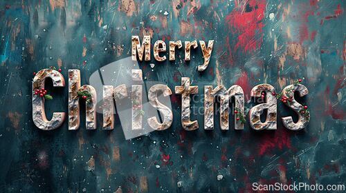 Image of Quartzite Stone Merry Christmas concept creative horizontal art poster.