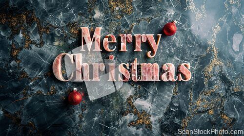 Image of Quartzite Stone Merry Christmas concept creative horizontal art poster.