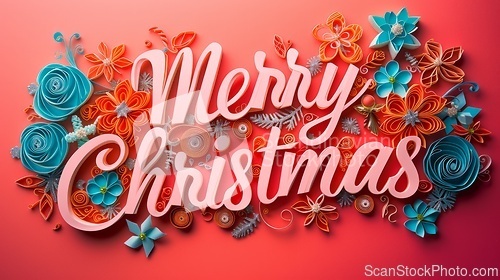 Image of Quilling Paper Art Merry Christmas concept creative horizontal art poster.