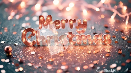 Image of Rose Gold Merry Christmas concept creative horizontal art poster.