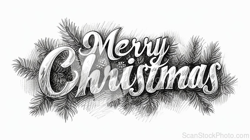 Image of Words Merry Christmas created in Realistic Pencil Drawing.