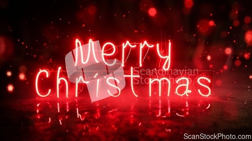 Image of Red LED Merry Christmas concept creative horizontal art poster.