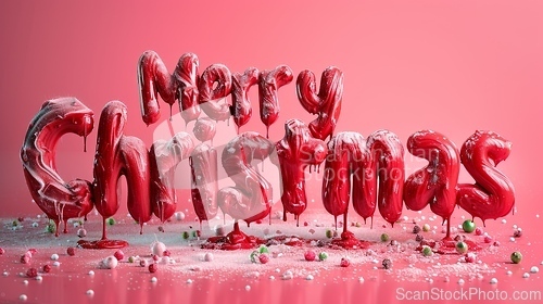 Image of Red Slime Merry Christmas concept creative horizontal art poster.