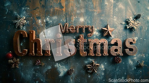 Image of Rustic Leather Merry Christmas concept creative horizontal art poster.