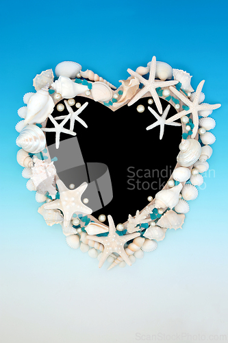 Image of Seashell Pearl and Sea Glass Heart Shape Frame