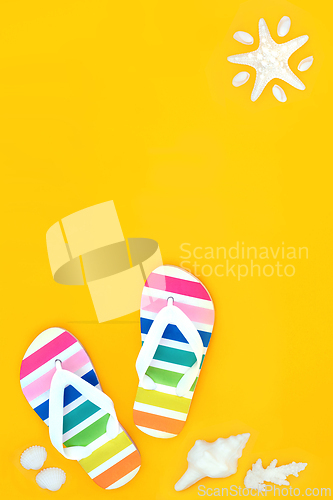 Image of Summer Holiday Travel with Rainbow Flip Flops