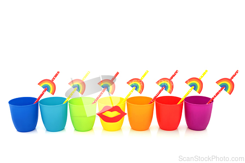 Image of Rainbow Cups with Lips and Eco Paper Straws