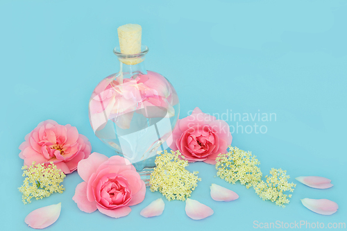 Image of Rosewater for Skincare with Rose and Elderflower Flowers