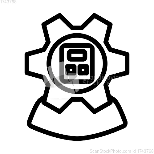 Image of Analyst With Gear Hed And Calculator Inside Icon